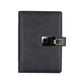 A5 fingerprint-lock notebook with black faux-leather cover and metal lock on strap