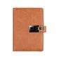 A5 fingerprint-lock notebook with brown faux-leather cover and metal security lock