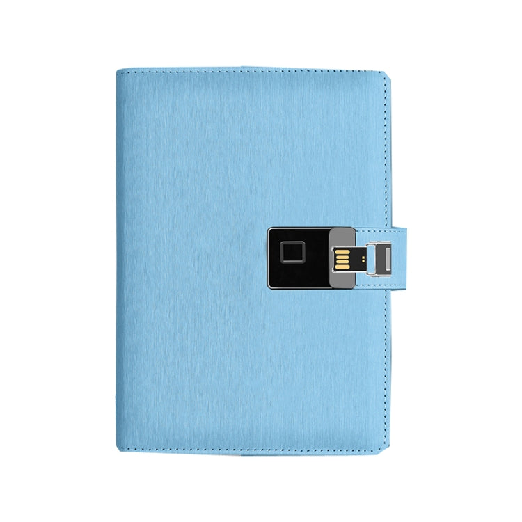 Fingerprint-lock A5 notebook with built-in USB key, light blue leather cover