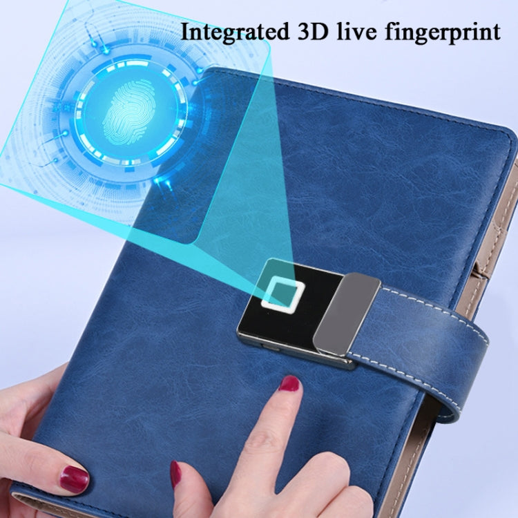 Blue A5 fingerprint locking notebook cover with front fingerprint reader module