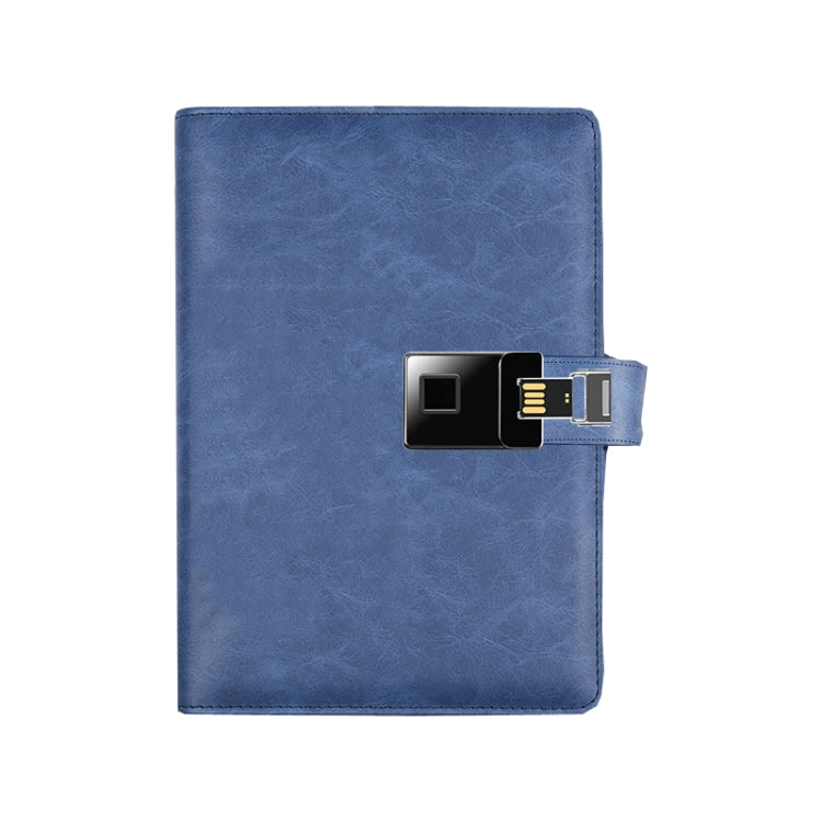 A5 fingerprint-lock notebook with blue cover and integrated fingerprint security clasp