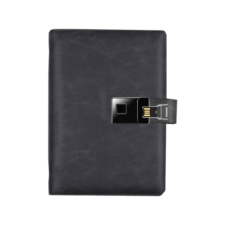 A5 fingerprint-lock notebook in black with built-in lock and U-disk connector