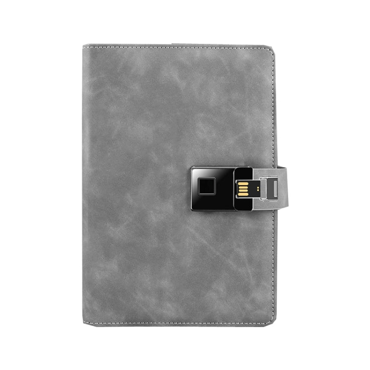 Fingerprint-lock A5 notebook with built-in USB key, medium gray leather cover