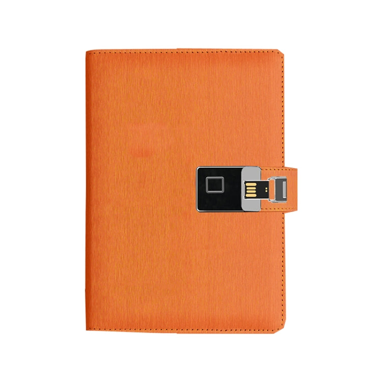 Fingerprint-lock A5 notebook with built-in USB key, burnt orange leather cover
