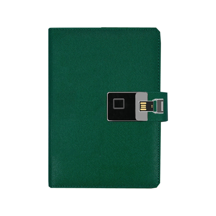 Fingerprint-lock A5 notebook with built-in USB key, deep green leather cover