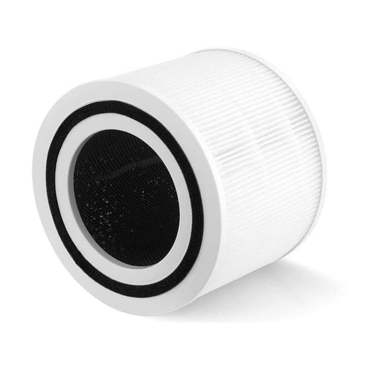 White cylindrical HEPA replacement filter with black center seal ring