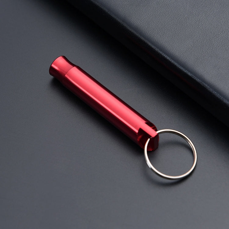 Red metal whistle keychain with split keyring loop