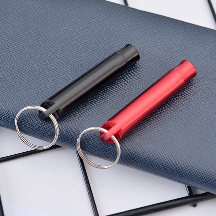 Whistle keychain set: red and black metal whistles with keyrings