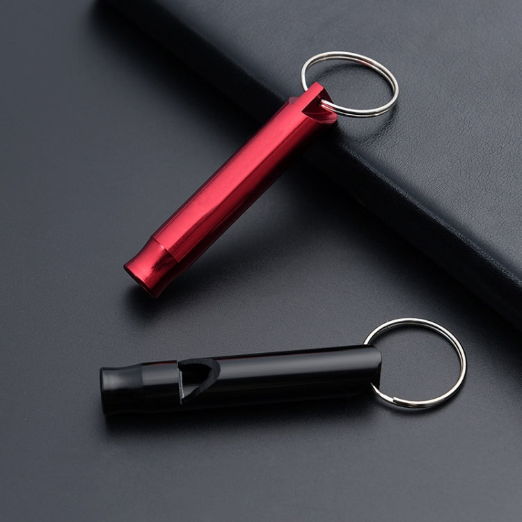 Red and black metal whistle keychains with keyrings