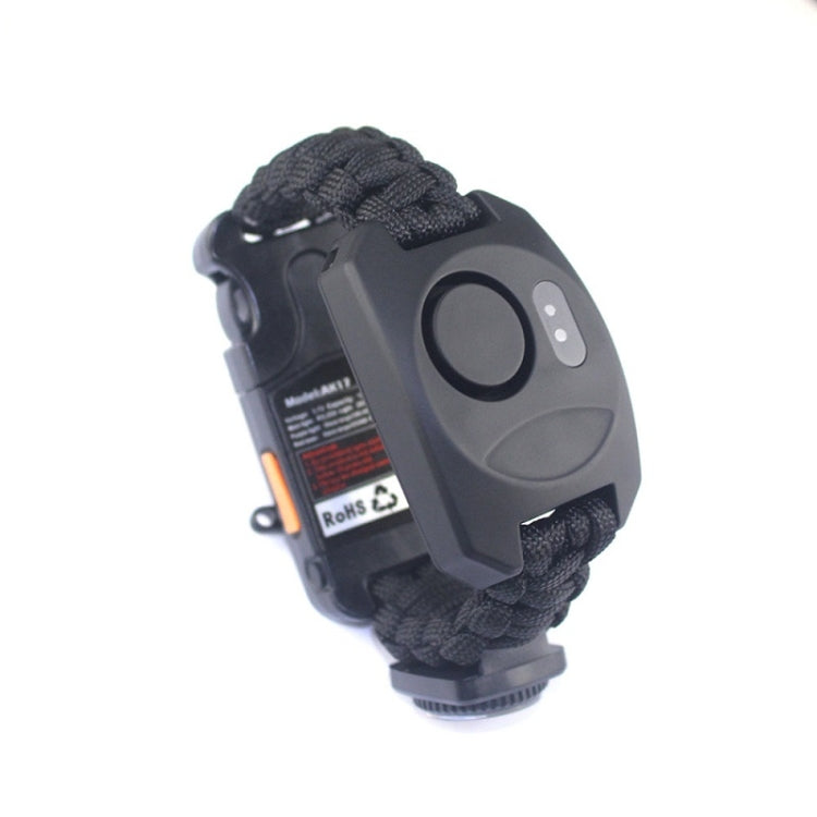 Dark gray alarm watch bracelet with braided black rope strap