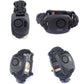 Dark gray alarm watch bracelet, braided black strap, side and back views