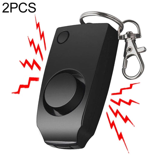 Black keychain personal safety alarm with metal clip and carrying ring