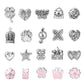 Mixed silver-toned charm beads and clips with pink heart and flower accents