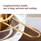 Gold stainless steel melting bowl with long curved hollow handle and side loop grips