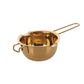 Gold stainless steel melting bowl with long handle and side loop grips