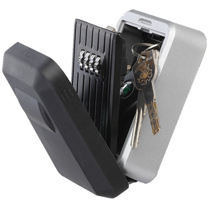 Wall-mounted password key box, silver-gray with black door and keypad