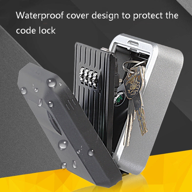 Wall-mounted password key box with waterproof cover, silver-gray and black body