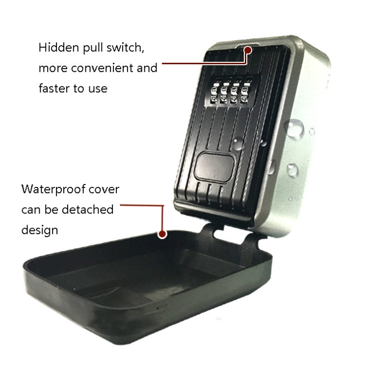 Wall-mounted password key box with waterproof cover and hidden pull switch