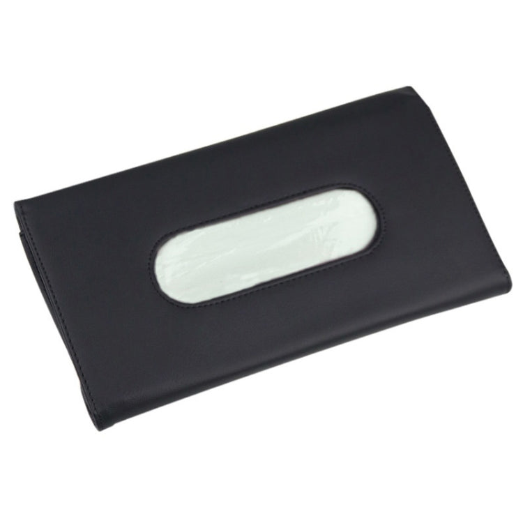Black car sun visor tissue box holder with oval tissue opening