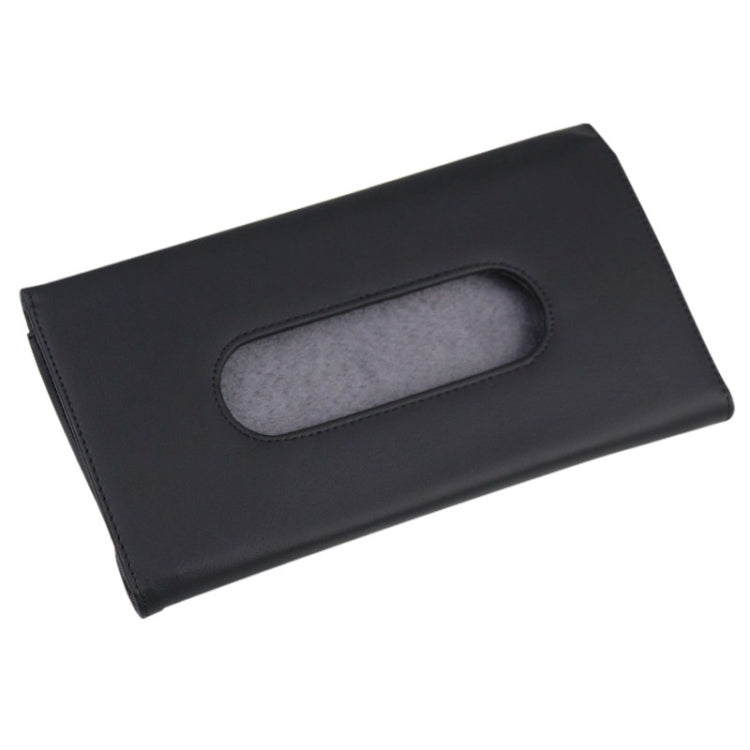 Black car sun visor tissue box holder with empty oval opening
