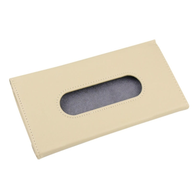 Khaki car sun visor tissue box holder with empty oval opening