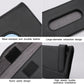 Black car tissue box holder with stitched edges and elastic buckle strap