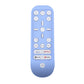 Light blue silicone remote protective cover with button cutouts and channel icons