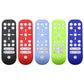 Set of silicone remote protective covers in black, red, light blue, lime green, and navy