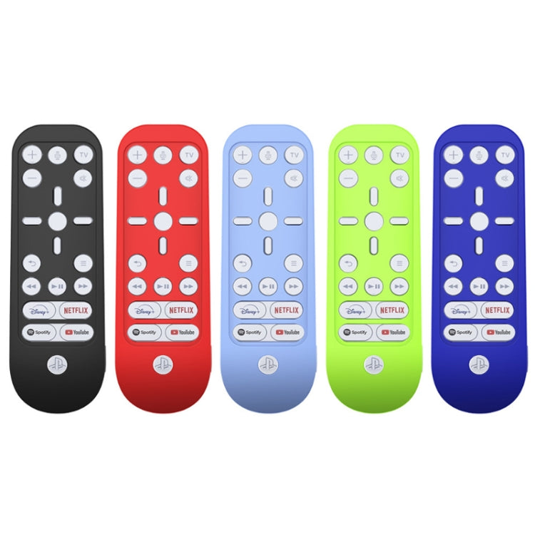 Set of silicone remote protective covers in black, red, light blue, lime green, and navy