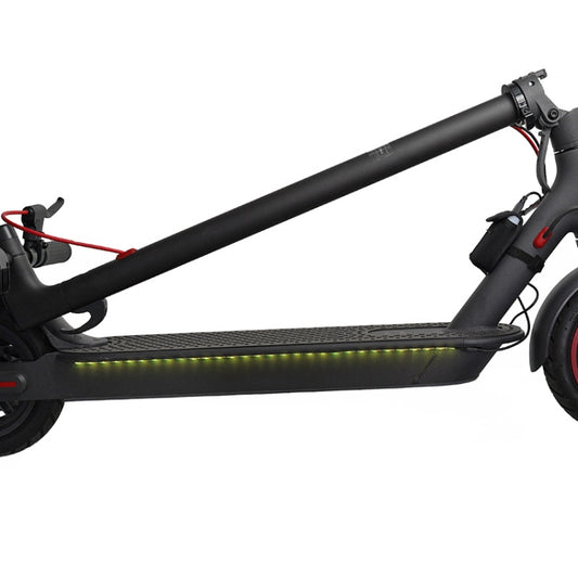 Electric scooter with chassis LED strip glowing along the side frame