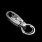 Men’s car keychain pendant with double-ring buckle and embossed button