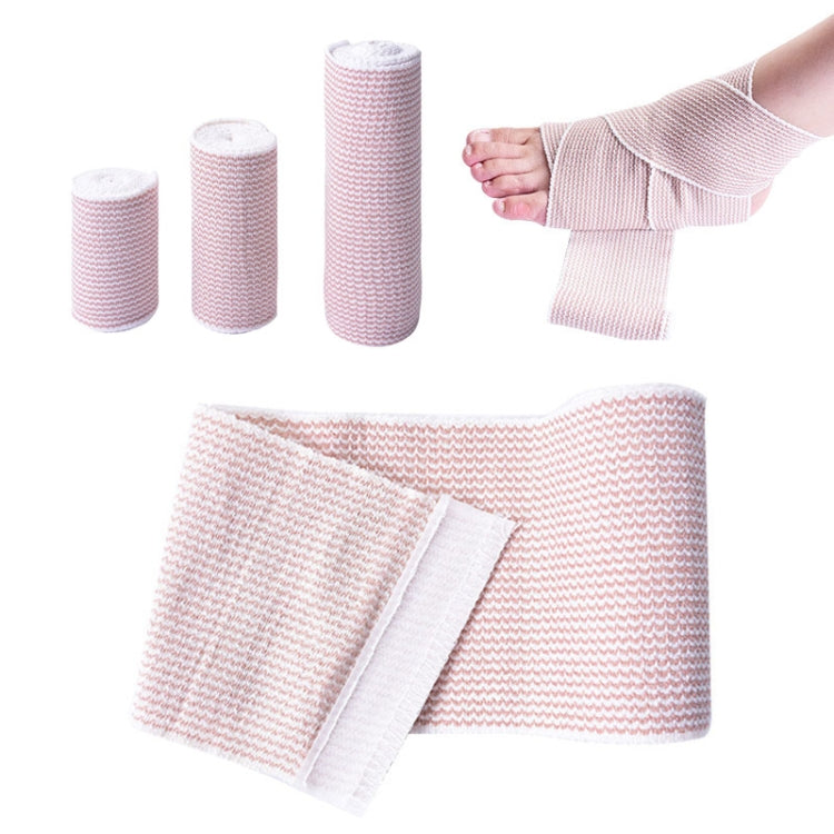 Pink-and-white elastic compression bandage strip bundle with self-adhesive panel and rolls