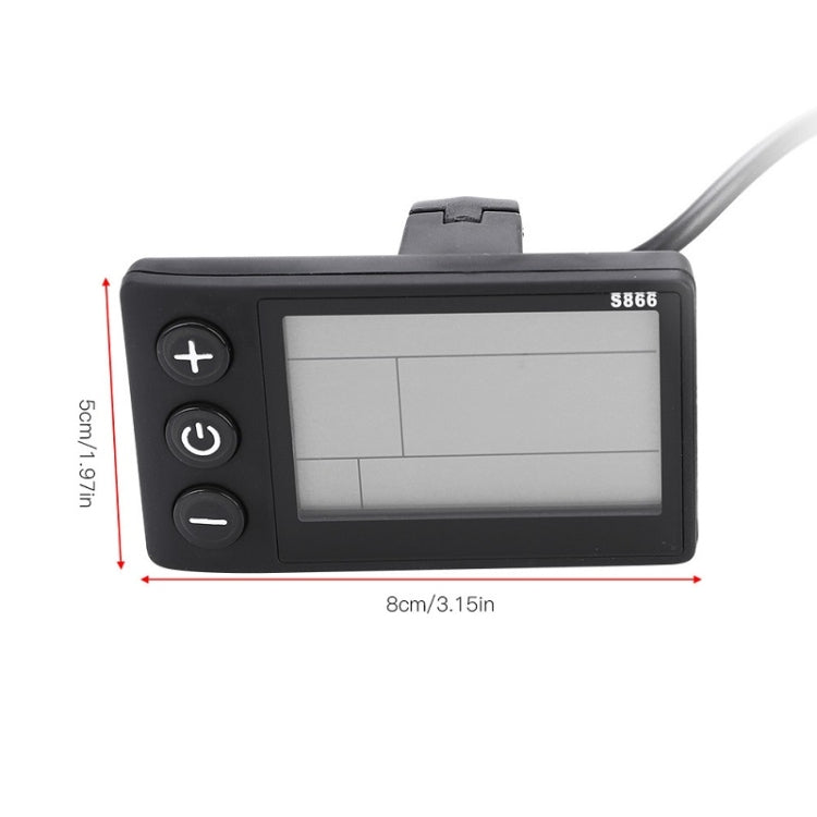 Electric bicycle LCD display unit with plus, power, and minus buttons, front view