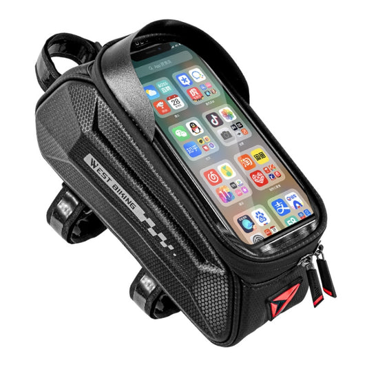 Bike top tube hard shell bag with touch-screen phone window, black