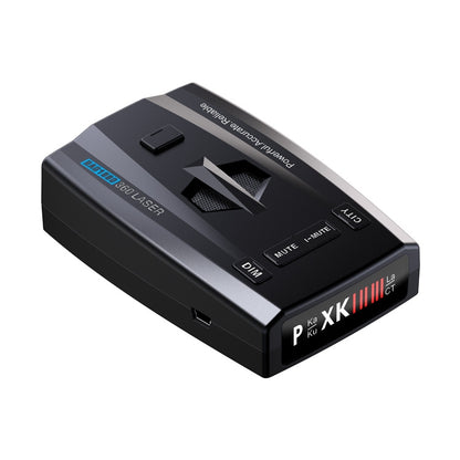 Car laser radar speed detector with indicator screen and control buttons, black.