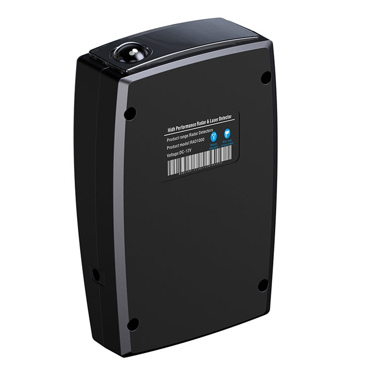 Car laser radar speed detector back with mounting holes and label, black.