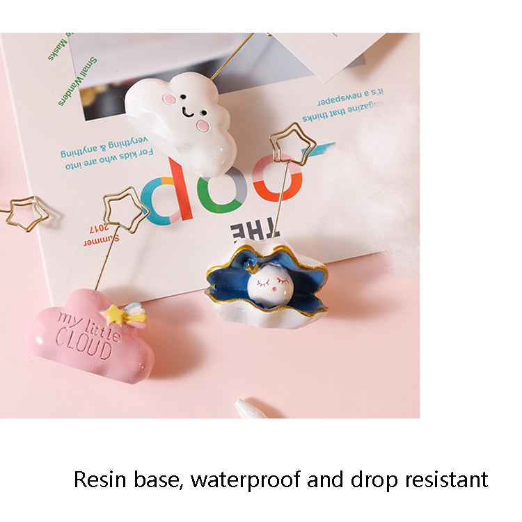 Set of resin photo clips with metal star pins, including cloud and character designs