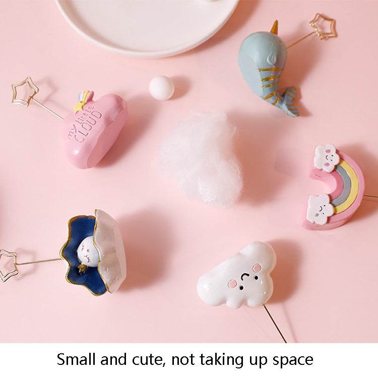 Resin photo clips on desktop, including a pink cloud clip labeled “my little cloud”