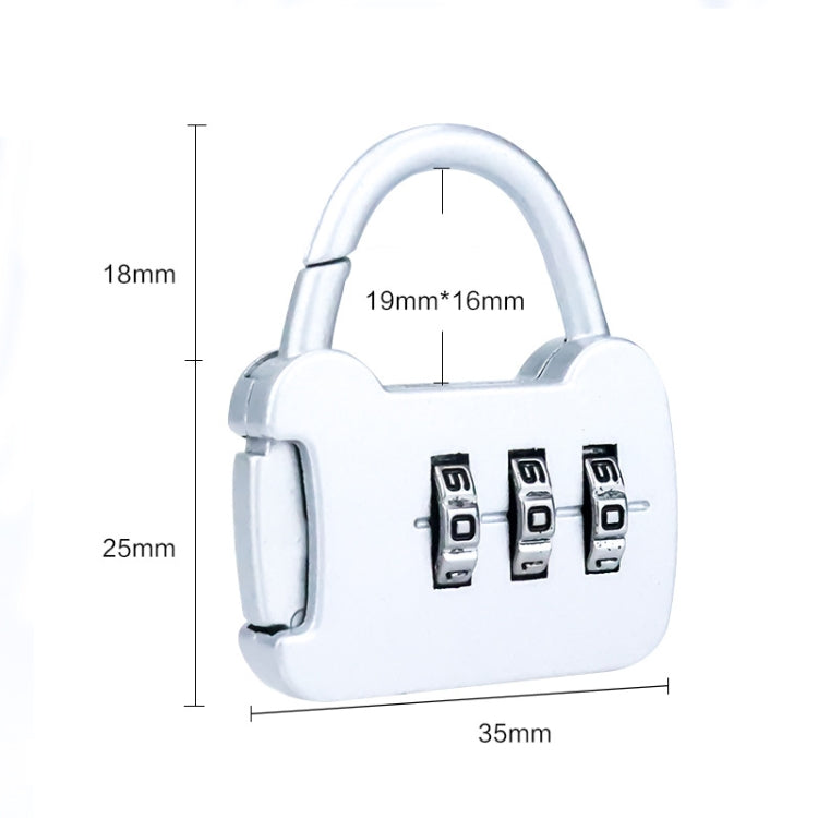 Mini digital password padlock, white body with arched shackle and 3 black number dials