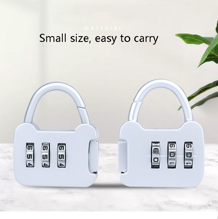 Pair of mini digital password padlocks, white bodies with arched shackles and 3-number dials