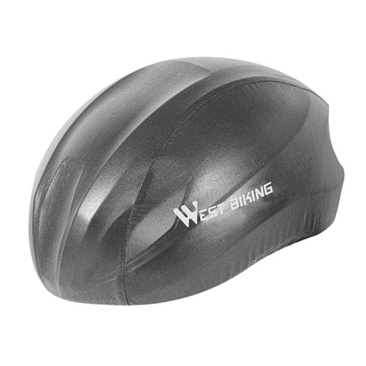 Dark grey bicycle helmet cover with WEST BIKING logo and reflective seam