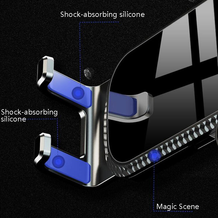 Car phone bracket with shock-absorbing silicone pads and metal frame supports
