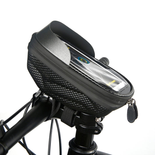 Bicycle handlebar hard-shell phone bag with carbon-fiber texture and touch screen window