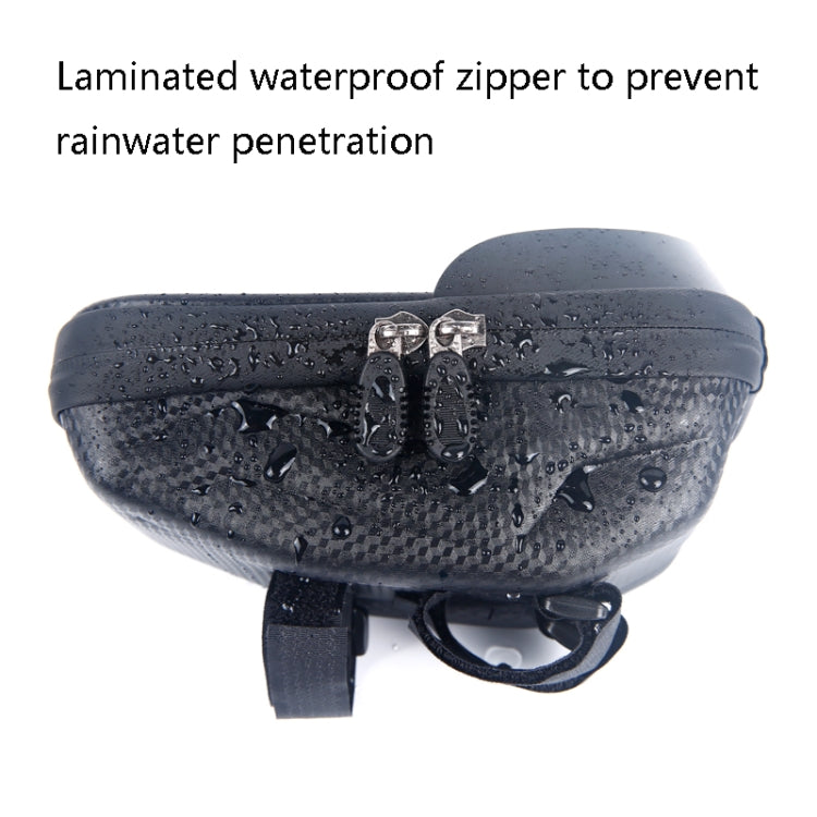 Water-resistant bicycle handlebar hard-shell phone bag with sealed zipper and water droplets