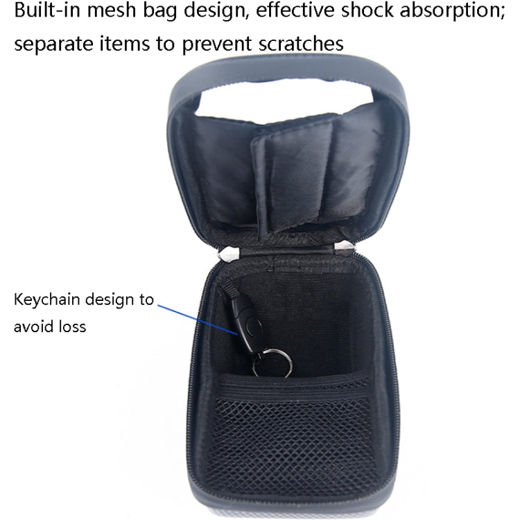 Bicycle handlebar phone bag with open lid, mesh pocket, and keychain loop inside