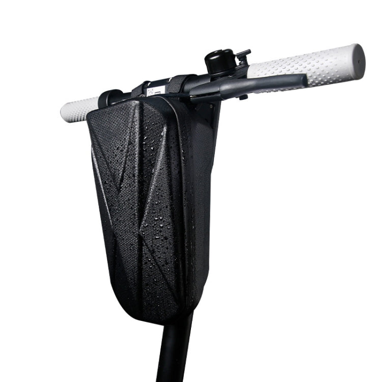 Black hard-shell head bag for scooter handlebar with textured sides and straps
