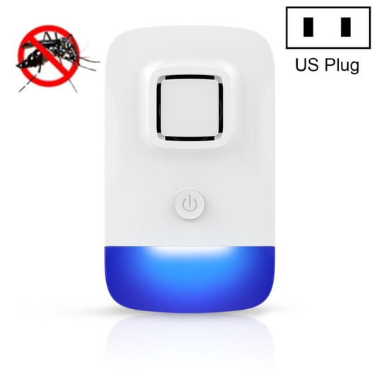 White and blue ultrasonic mosquito repellent wall plug-in, US plug, power button