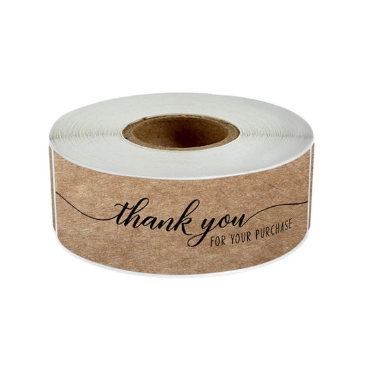 Kraft thank you sealing sticker roll, brown labels with thank you script and white backing