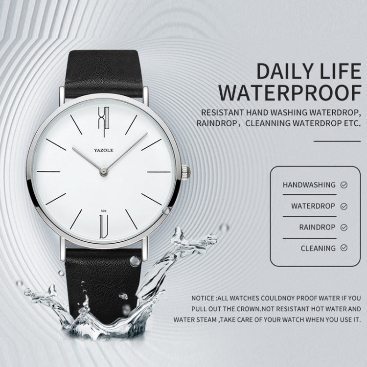 Men's quartz wrist watch with silver case, white dial, black leather strap