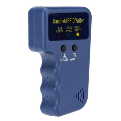 Handheld RFID writer with LCD status screen and read/write buttons, blue handheld casing.
